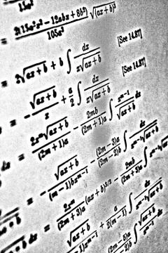 Large number of mathematical formulas on a white background HDR Stock Illustration