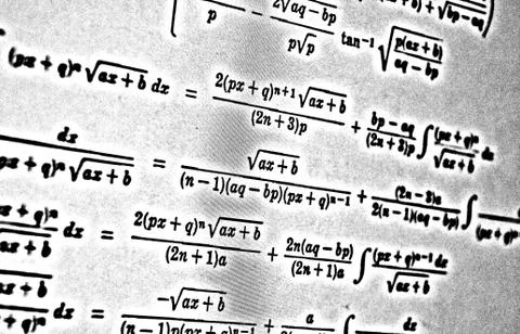 Large number of mathematical formulas on a white background HDR Stock Illustration