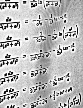 Large number of mathematical formulas on a white background HDR Stock Illustration