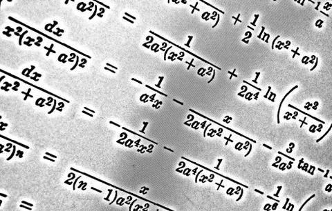 Large number of mathematical formulas on a white background HDR Stock Illustration