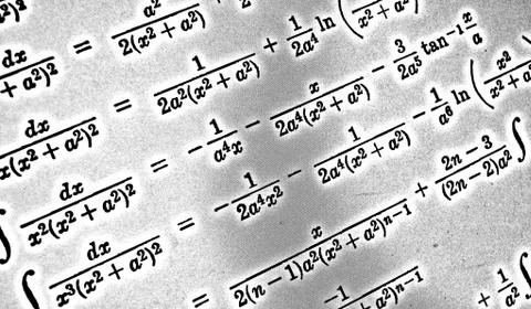 Large number of mathematical formulas on a white background HDR Stock Illustration