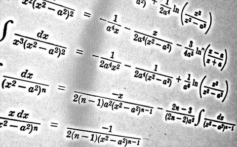 Large number of mathematical formulas on a white background HDR Stock Illustration
