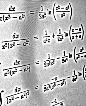Large number of mathematical formulas on a white background HDR Stock Illustration