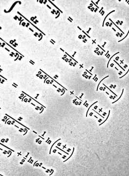 Large number of mathematical formulas on a white background HDR Stock Illustration