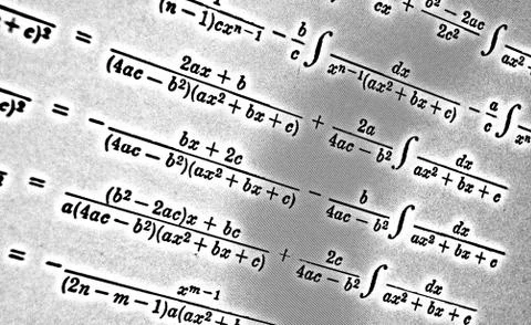 Large number of mathematical formulas on a white background HDR Stock Illustration