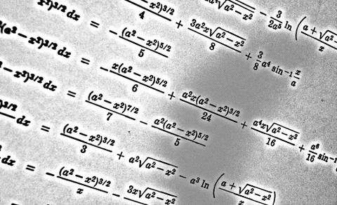 Large number of mathematical formulas on a white background HDR Stock Illustration