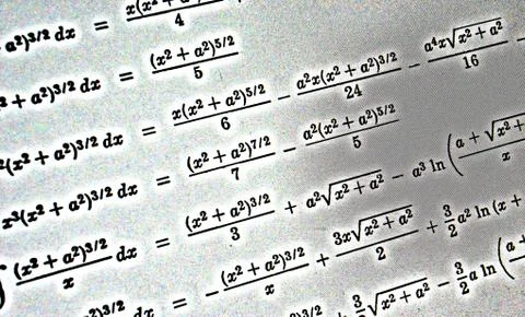 Large number of mathematical formulas on a white background HDR Stock Illustration