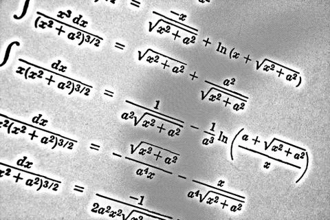 Large number of mathematical formulas on a white background HDR Stock Illustration