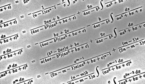 Large number of mathematical formulas on a white background HDR Stock Illustration
