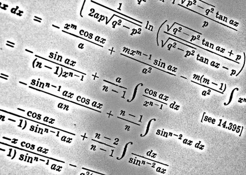 Large number of mathematical formulas on a white background HDR Stock Illustration