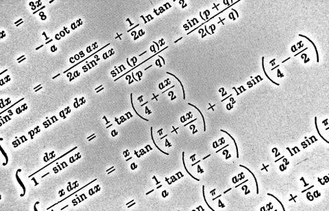 Large number of mathematical formulas on a white background HDR Stock Illustration