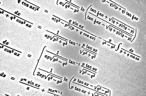 Large number of mathematical formulas on a white background HDR Stock Illustration