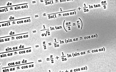 Large number of mathematical formulas on a white background HDR Stock Illustration
