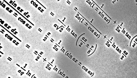 Large number of mathematical formulas on a white background HDR Stock Illustration