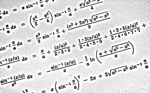 Large number of mathematical formulas on a white background HDR Stock Illustration