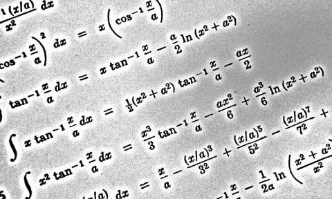 Large number of mathematical formulas on a white background HDR Stock Illustration