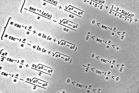 Large number of mathematical formulas on a white background HDR Stock Illustration