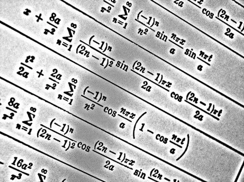 Large number of mathematical formulas on a white background HDR Stock Illustration