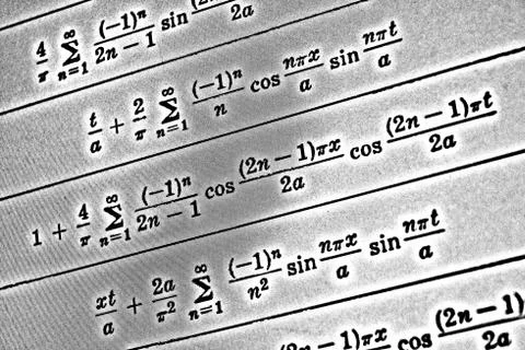 Large number of mathematical formulas on a white background HDR Stock Illustration