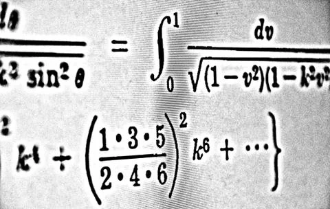 Large number of mathematical formulas on a white background HDR Stock Illustration
