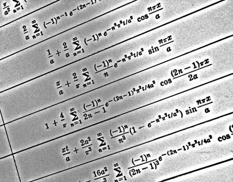 Large number of mathematical formulas on a white background HDR Stock Illustration