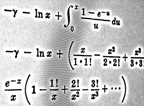 Large number of mathematical formulas on a white background HDR Stock Illustration