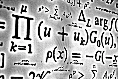 Large number of mathematical formulas on a white background HDR Stock Illustration