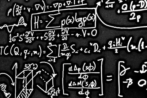 Large number of mathematical formulas on a white background HDR Stock Illustration