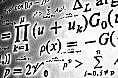 Large number of mathematical formulas on a white background HDR Stock Illustration