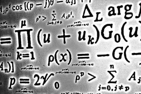 Large number of mathematical formulas on a white background HDR Stock Illustration