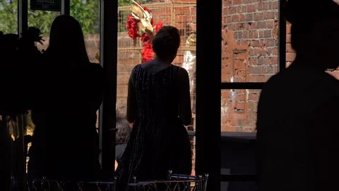 A large number of people preparing the restaurant hall Stock Footage 103469849