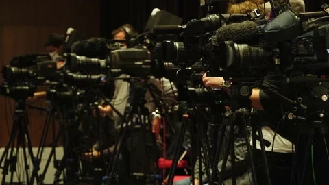 Large number of press and media reporter in broadcasting event Video stock 165067494