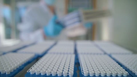 A large number of reagent plates Stock Footage 111607454
