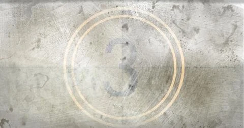 Large number three inside two concentric circles on worn, textured background Stock Photos