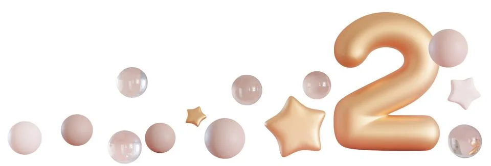 A large number two is shown in three dimensional style along with various rou Stock Photos
