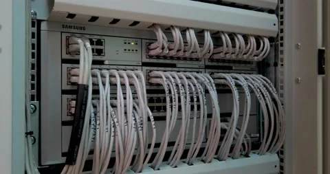 Large number of wires and cables in modern server and network equipment Stock Footage 165176993