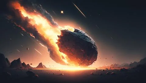 A large object is exploding in the air with a lot of smoke and rocks around.. 스톡 일러스트