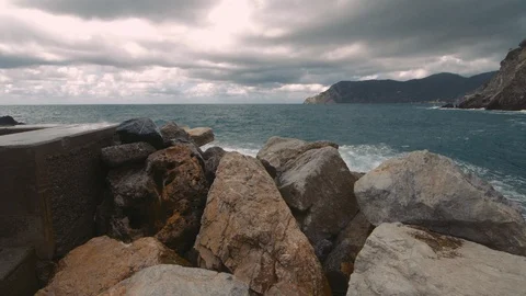 Large Ocean Beautiful Wave, Awesome power of waves breaking over rocks Stock Footage 122990344