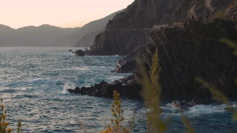 Large Ocean Beautiful Wave, Awesome power of waves breaking over dangerous rocks Stock Footage 122990517