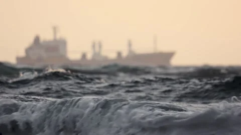 A large ocean-going vessel, out of focus Stock Footage 299934995