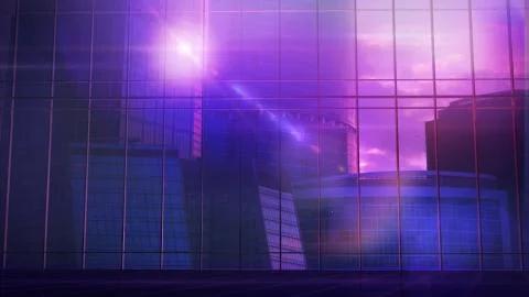 Large office building in front of a panoramic glass window. Ilustración de archivo