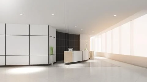 Large office hall The white structure shines with light.Office space,3d ren.. Stock Photos