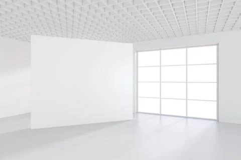 Large office with windows and falling light from the window to the floor. 3D Stock Illustration