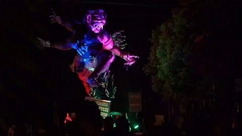 A large Ogoh Ogoh Statue is Displayed in Front of Crowd in Bali Video stock 74297151