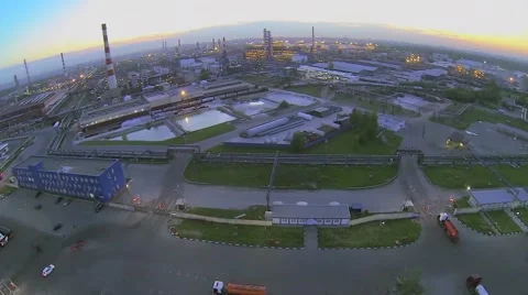 Large oil-processing plant with illumination at spring Stock Footage 44543884