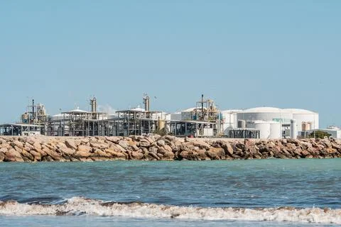 Large oil receiving and storage tanks at the Marine Terminal for Oil Distri.. Photos