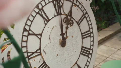 Large Old Retro Wall Clock face. Vintage clock with a white circular dial. Stock Footage 196180366