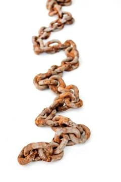 Large old rusty chain on white background Stock Photos