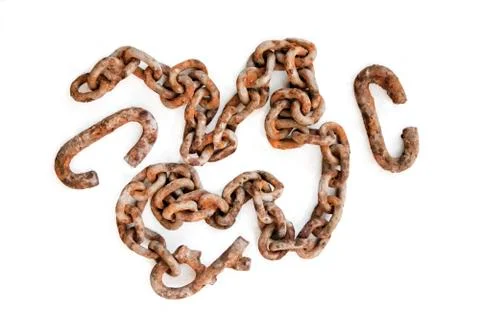 Large old rusty chain on white background Stock Photos