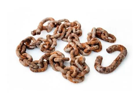 Large old rusty chain on white background Stock Photos